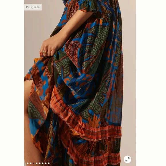 Anthropologie Farm Rio Blue puff sleeve maxi dress size XS - Picture 5 of 16